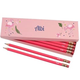 Box of 12 Named HB Pencils - Flamingos image 1