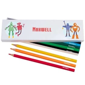 Box of 12 Named Colouring Pencils - Robots image 1