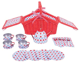 Basket Tea Set Red and Blue