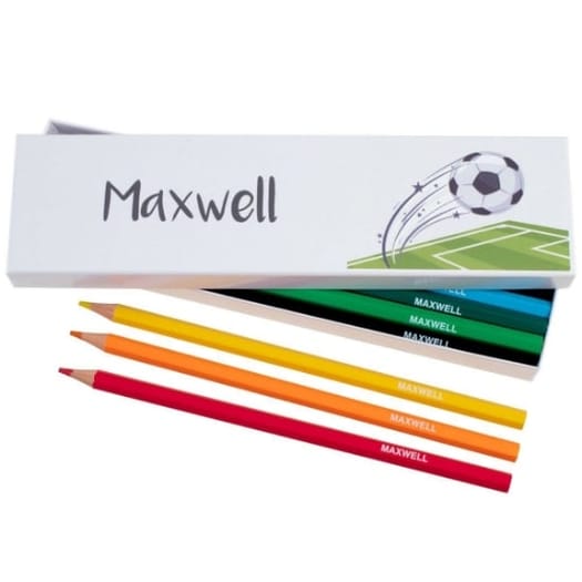Box of 12 Named Colouring Pencils - Football