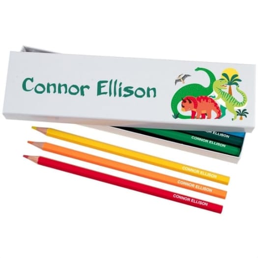 Box of 12 Named Colouring Pencils - Dinosaurs